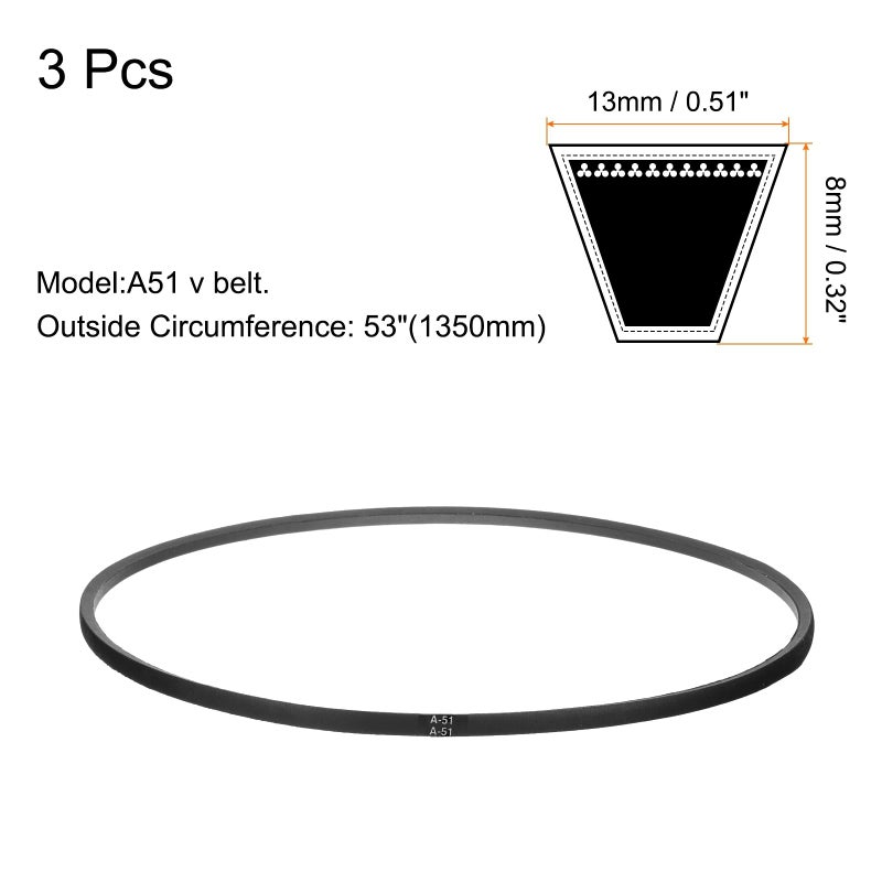 يو إكس سيل Uxcell 3 قطع A51 أو 4L530 حزام على شكل حرف V مطاطي كلاسيكي ملفوف، 51 بوصة (1300 مم) محيط داخلي، حزام على شكل حرف V - Image 2